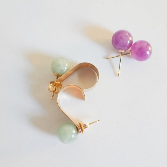14k Gold Extenders with Two Pairs of Jade Earrings - Picture 1 of 2